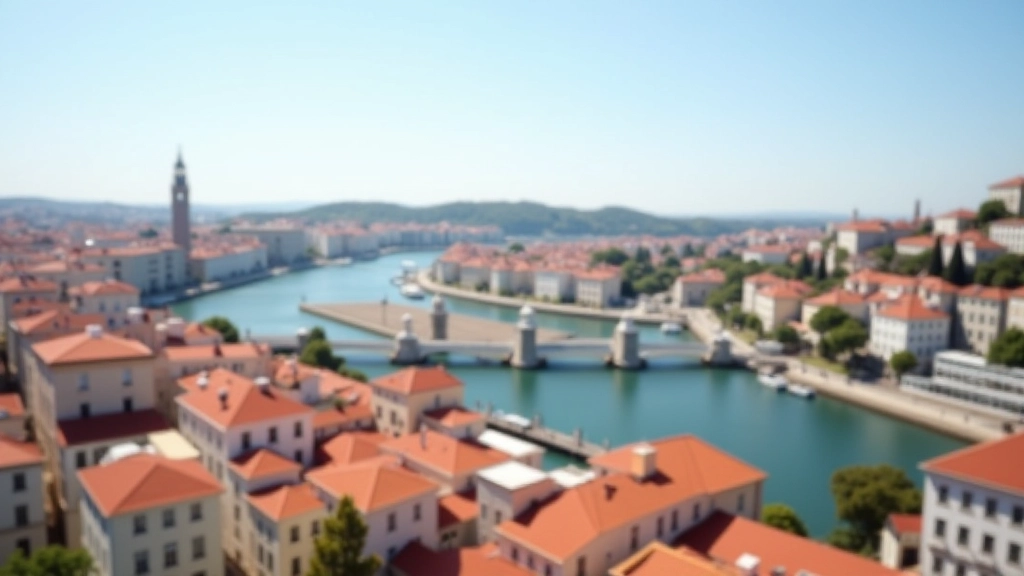 Vista da cidade de Lisboa com o Tejo e arquitetura histórica