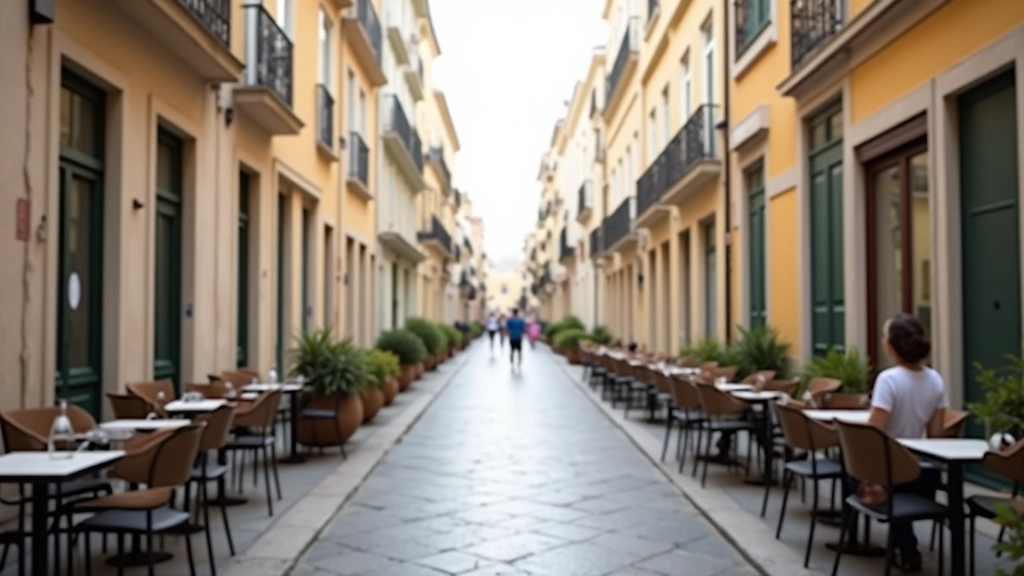 Rua de Príncipe Real com cafés e edifícios clássicos de Lisboa, pessoas a trabalhar em mesas de exterior