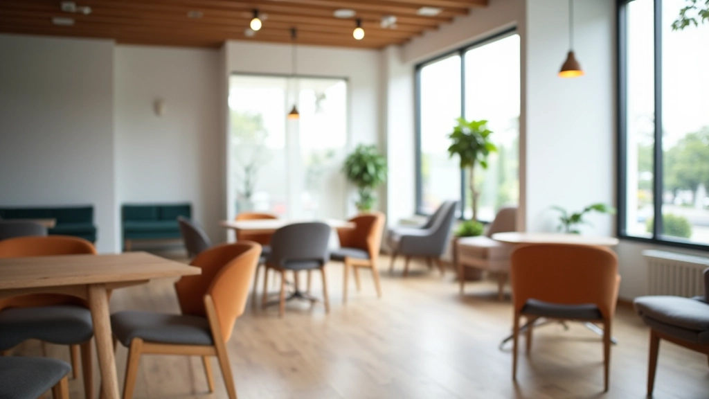 Interior de um espaço de coworking moderno em Lisboa com mesas, cadeiras e luz natural abundante