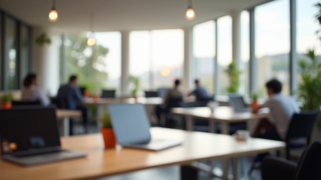 Espaço de coworking moderno em Lisboa com mesas de trabalho, computadores e pessoas a trabalhar